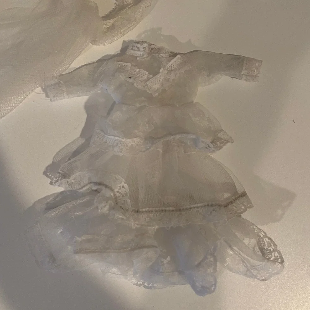 Vintage White Tulle Doll Dress & Veil Wedding Bridal Outfit Clothing‎